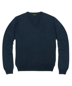 100% Pure Merino Wool Zegna Baruffa V-Neck Sweater - Navy