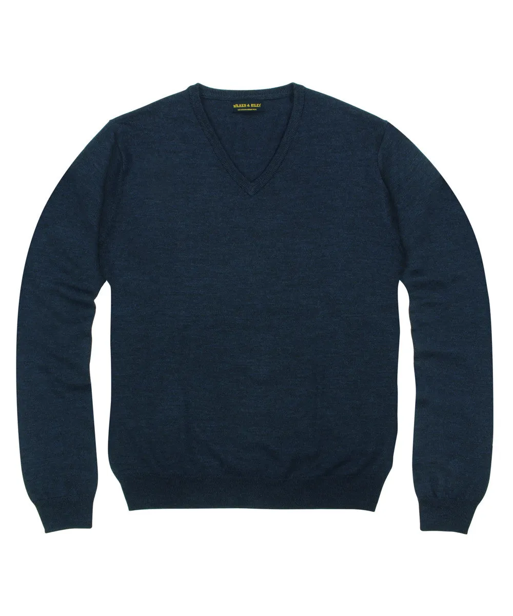 100% Pure Merino Wool Zegna Baruffa V-Neck Sweater - Navy