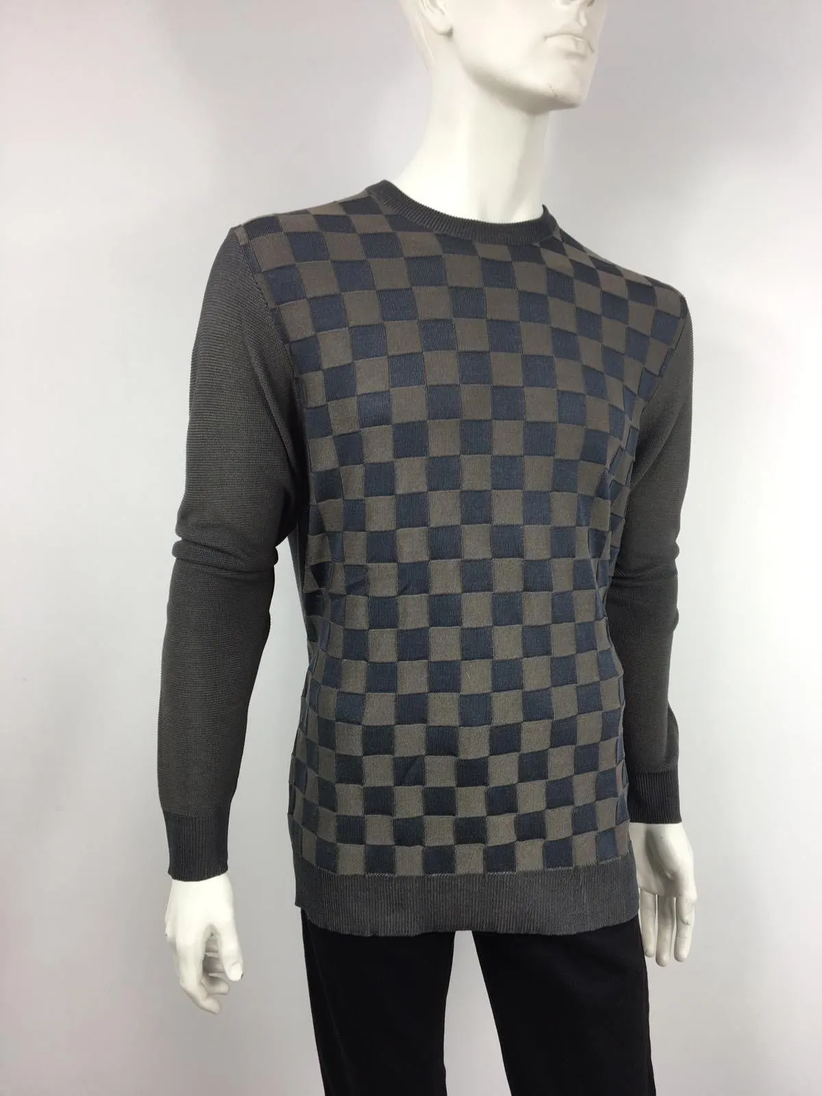 100% Silk Damier Crewneck
