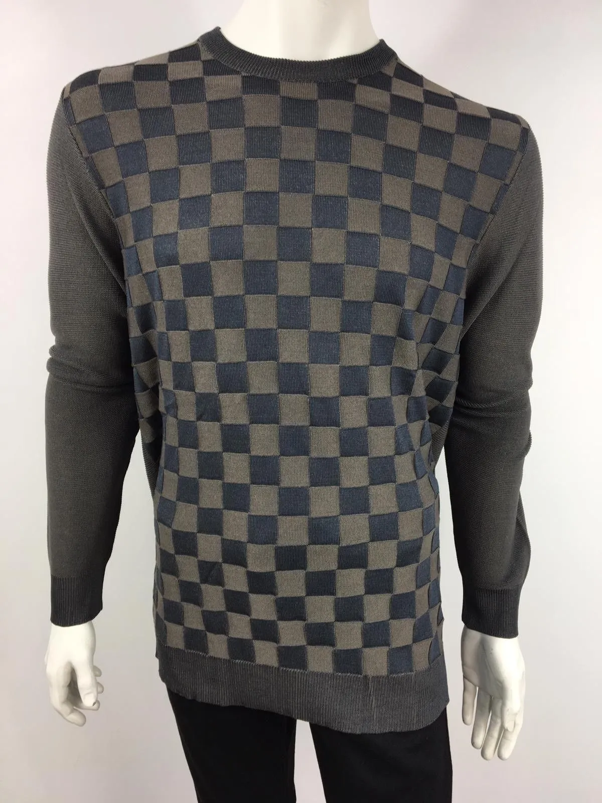100% Silk Damier Crewneck