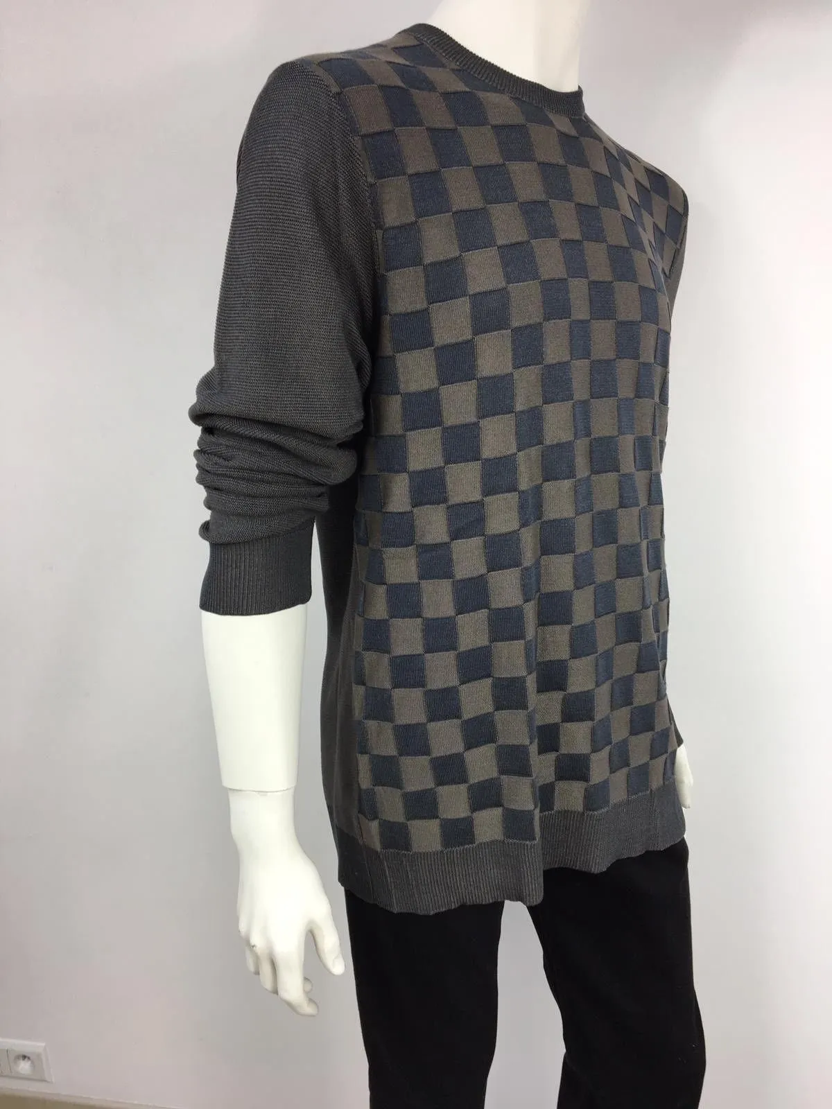 100% Silk Damier Crewneck