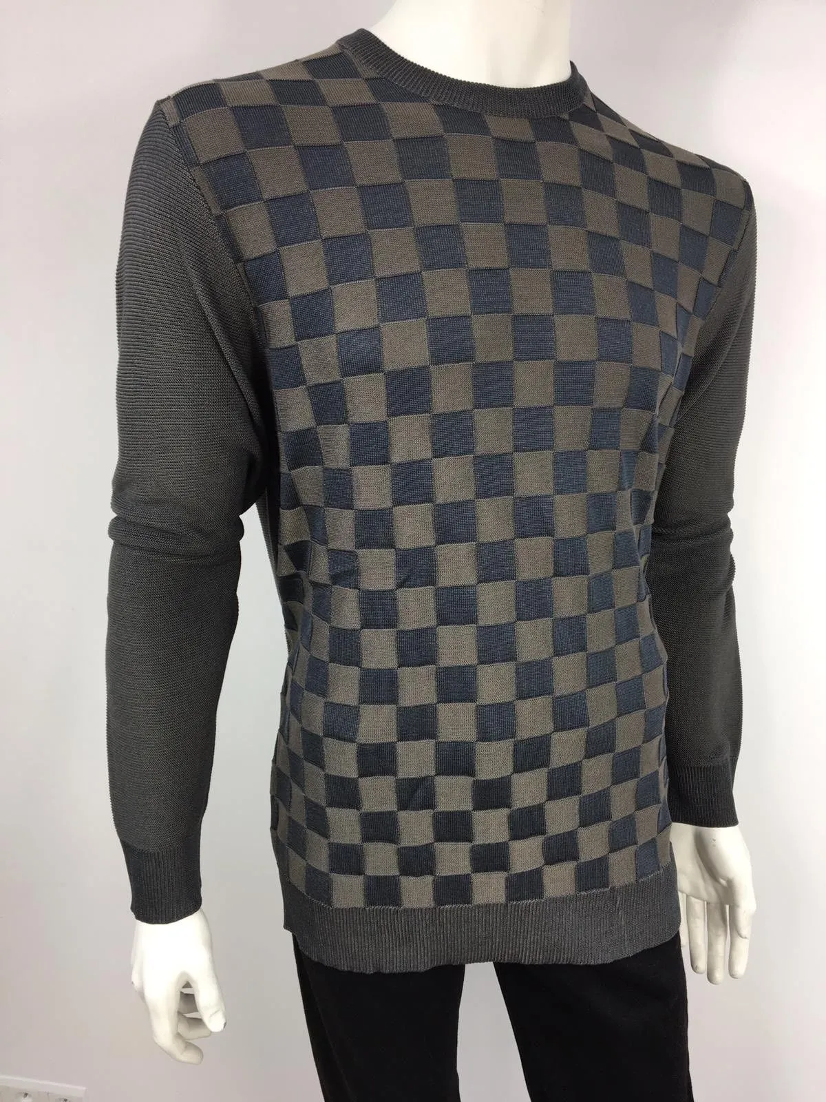 100% Silk Damier Crewneck
