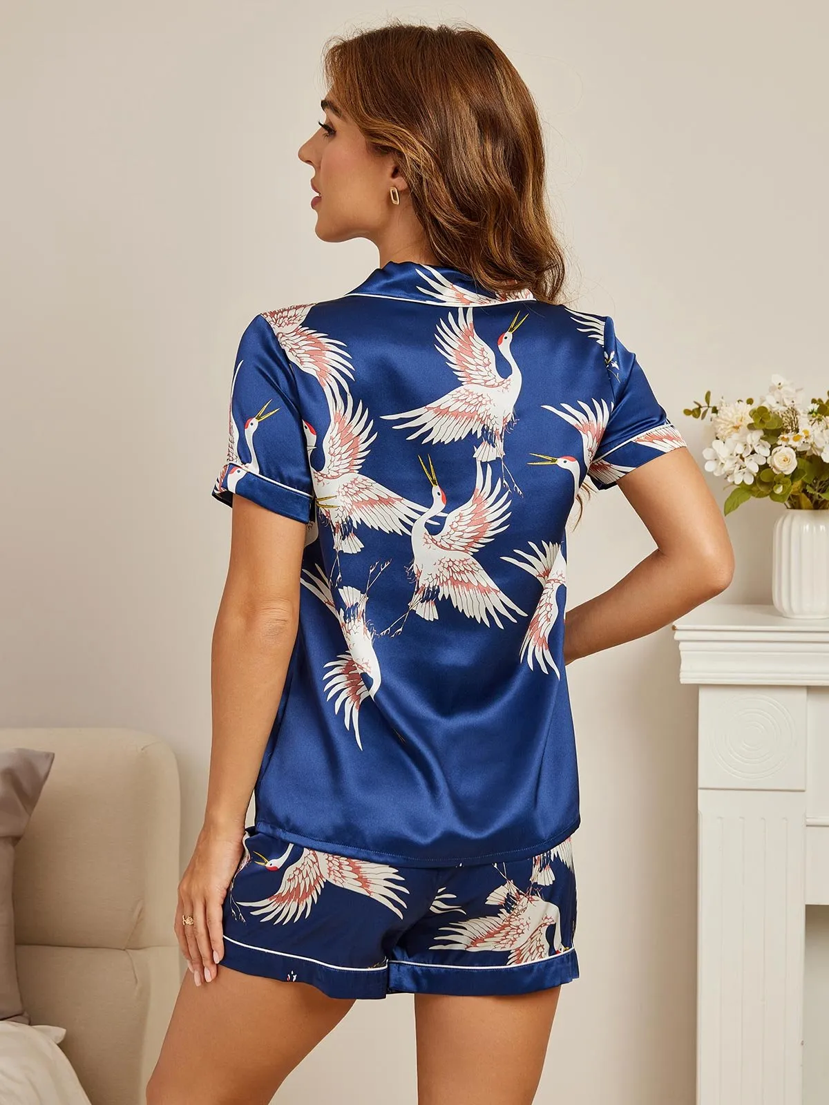 19Momme Zuiver zijden dierenprint shorts pyjamaset