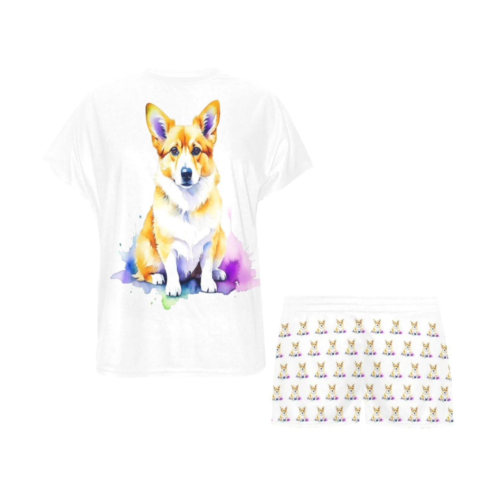 2 Piece Corgi PJ Set - Watercolor