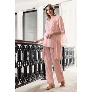 3 pcs Maternity Robe Pajamas Set- pink