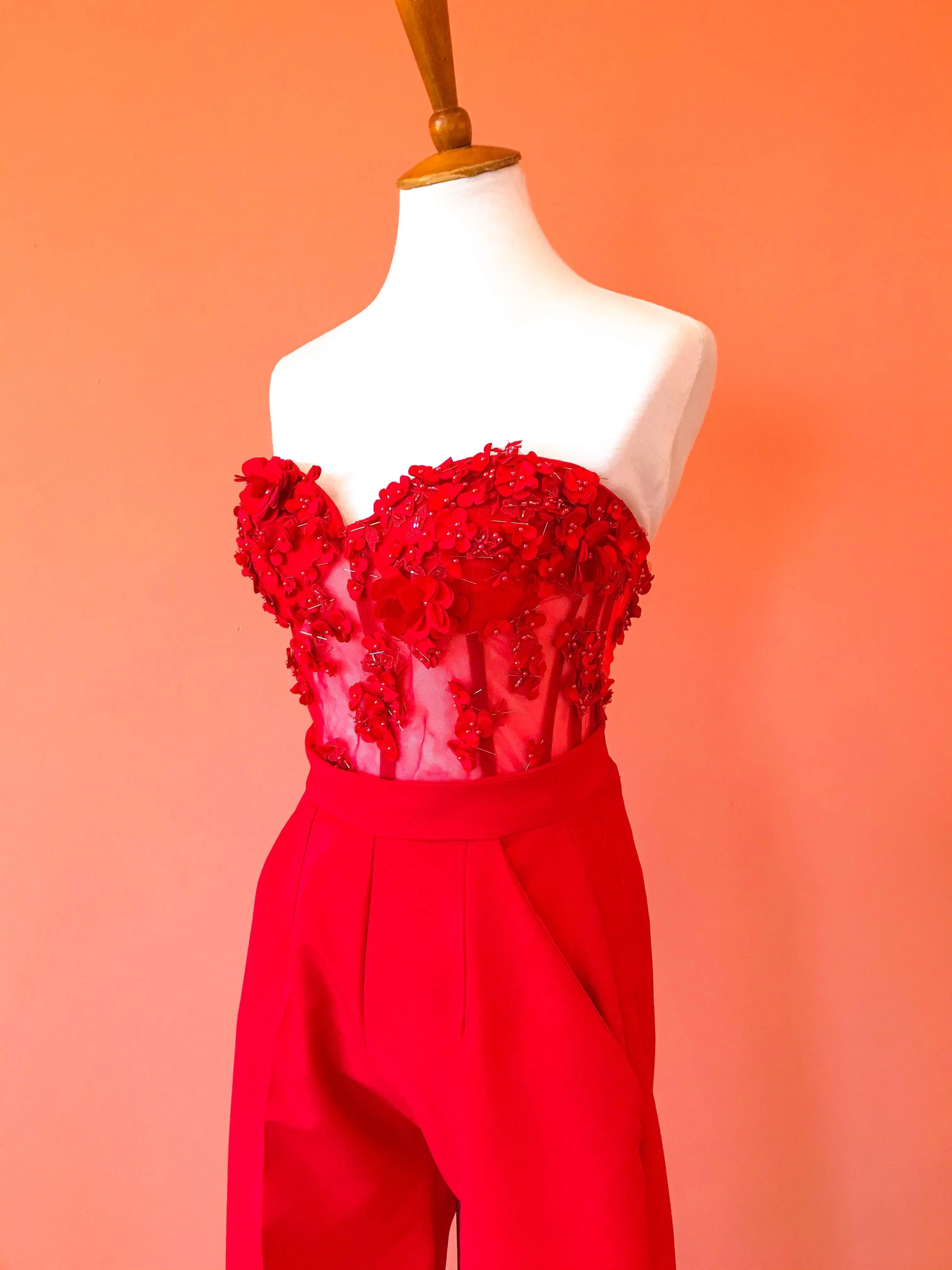 3D Flower Bustier Set and Wide Leg Pants