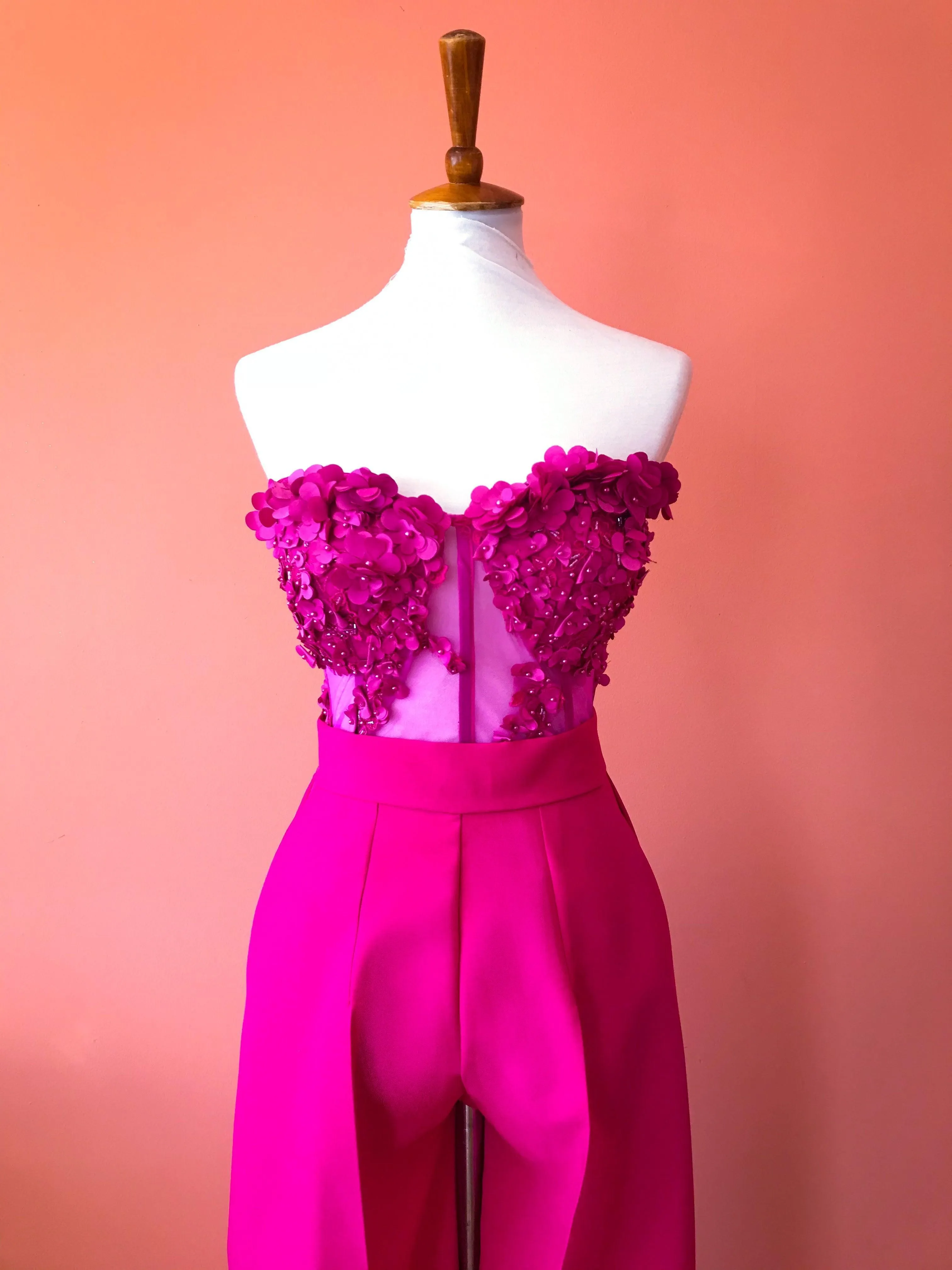 3D Flower Bustier Set and Wide Leg Pants