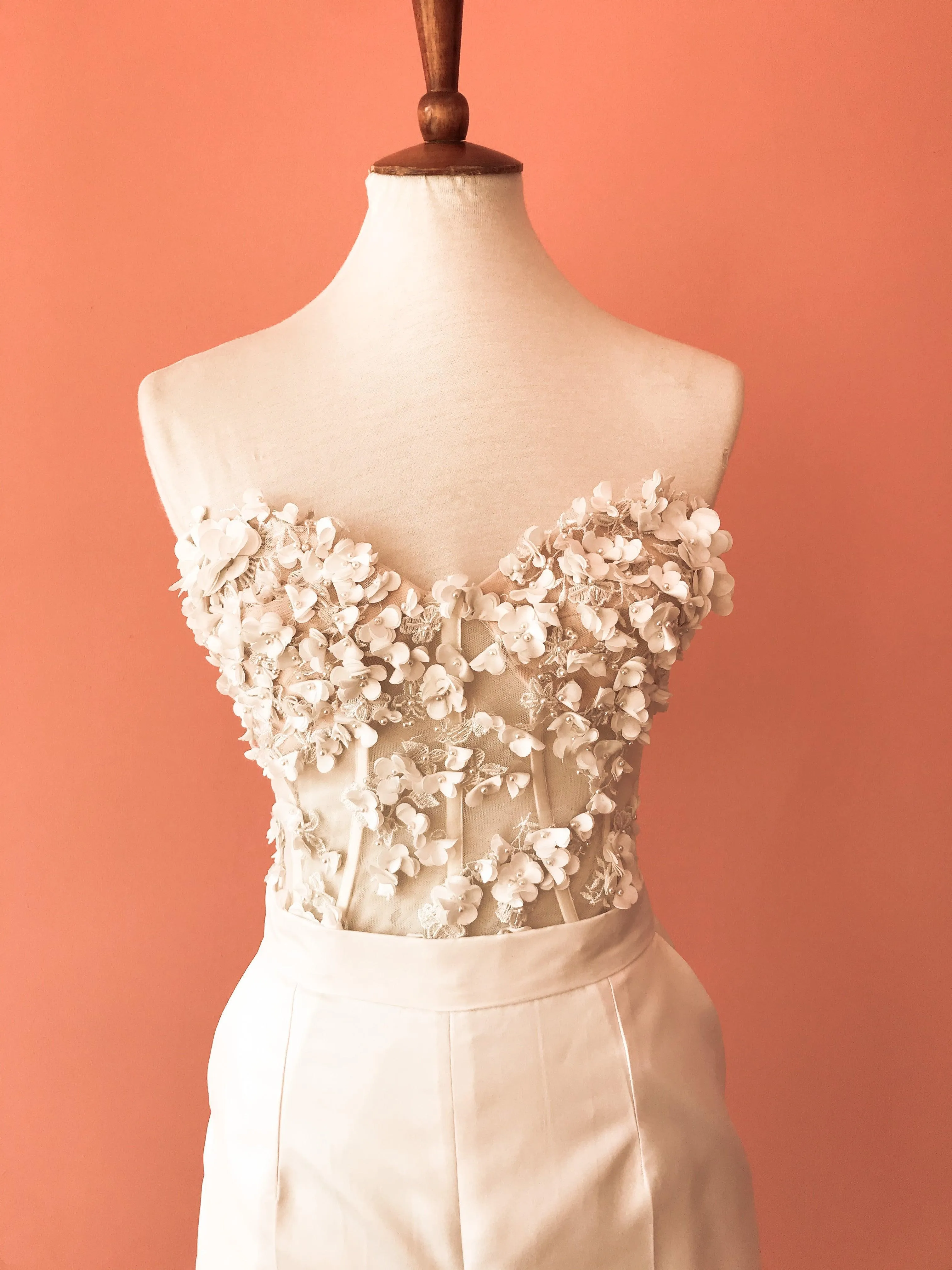 3D Flower Bustier Set and Wide Leg Pants