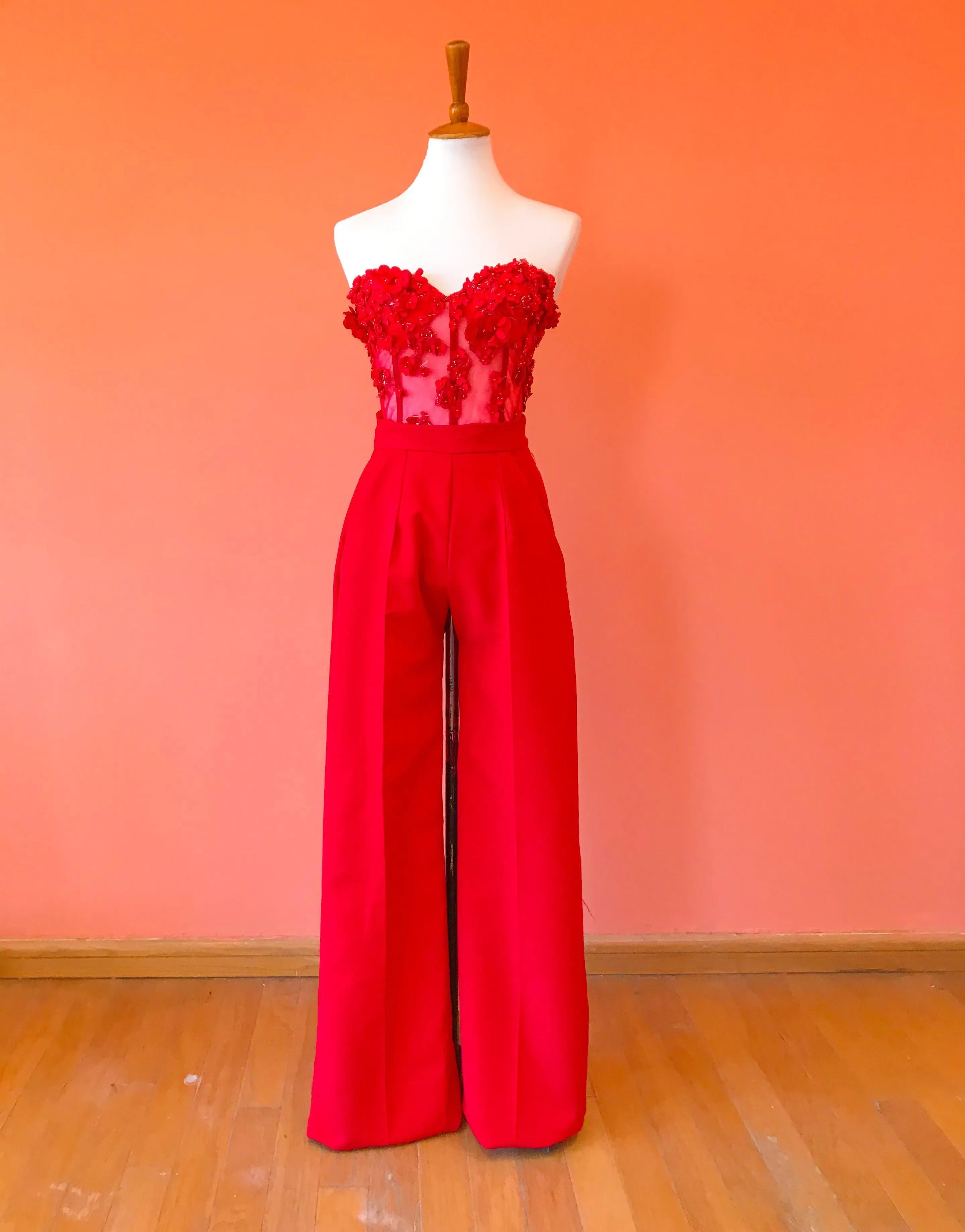 3D Flower Bustier Set and Wide Leg Pants