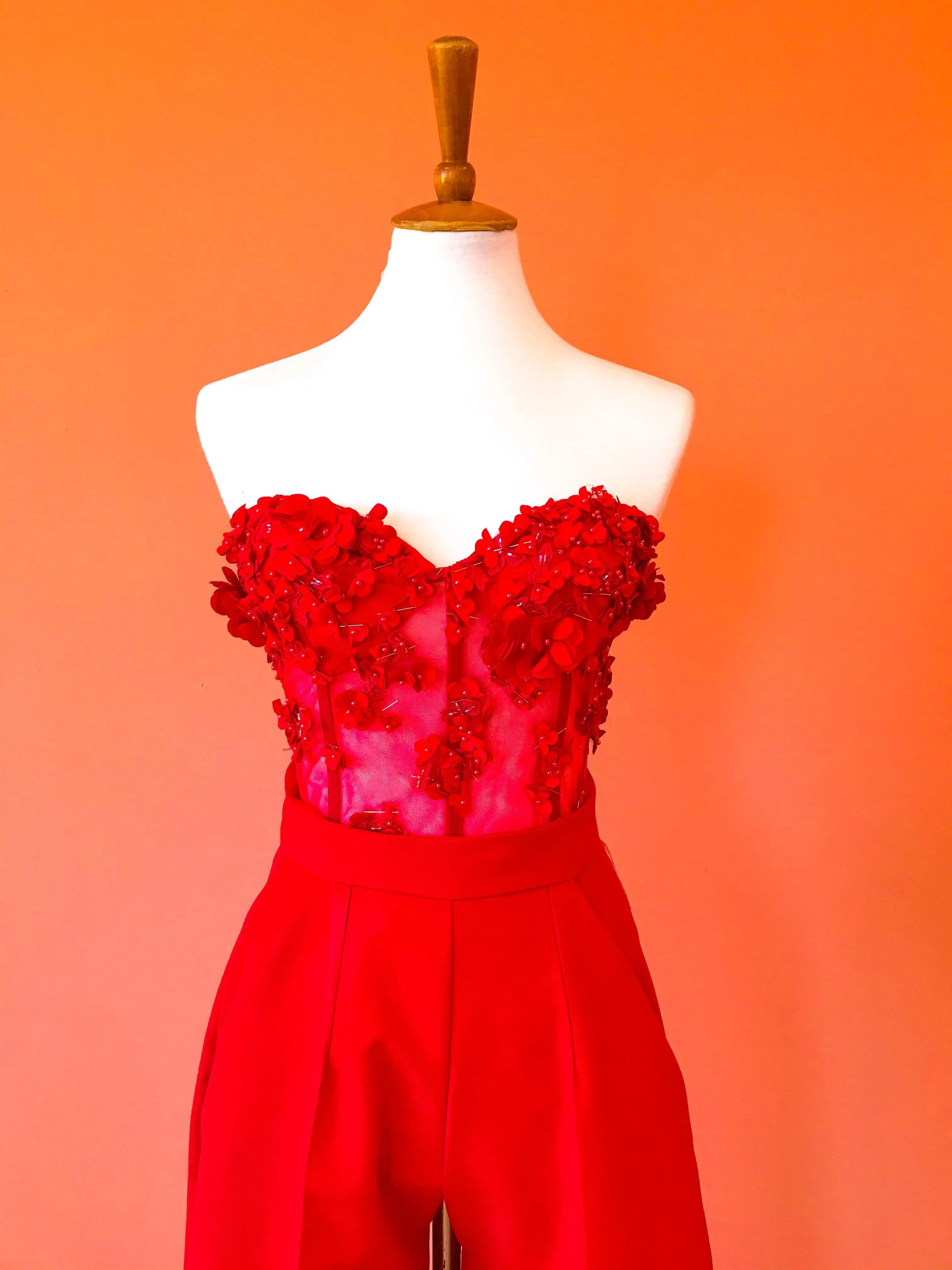 3D Flower Bustier Set and Wide Leg Pants