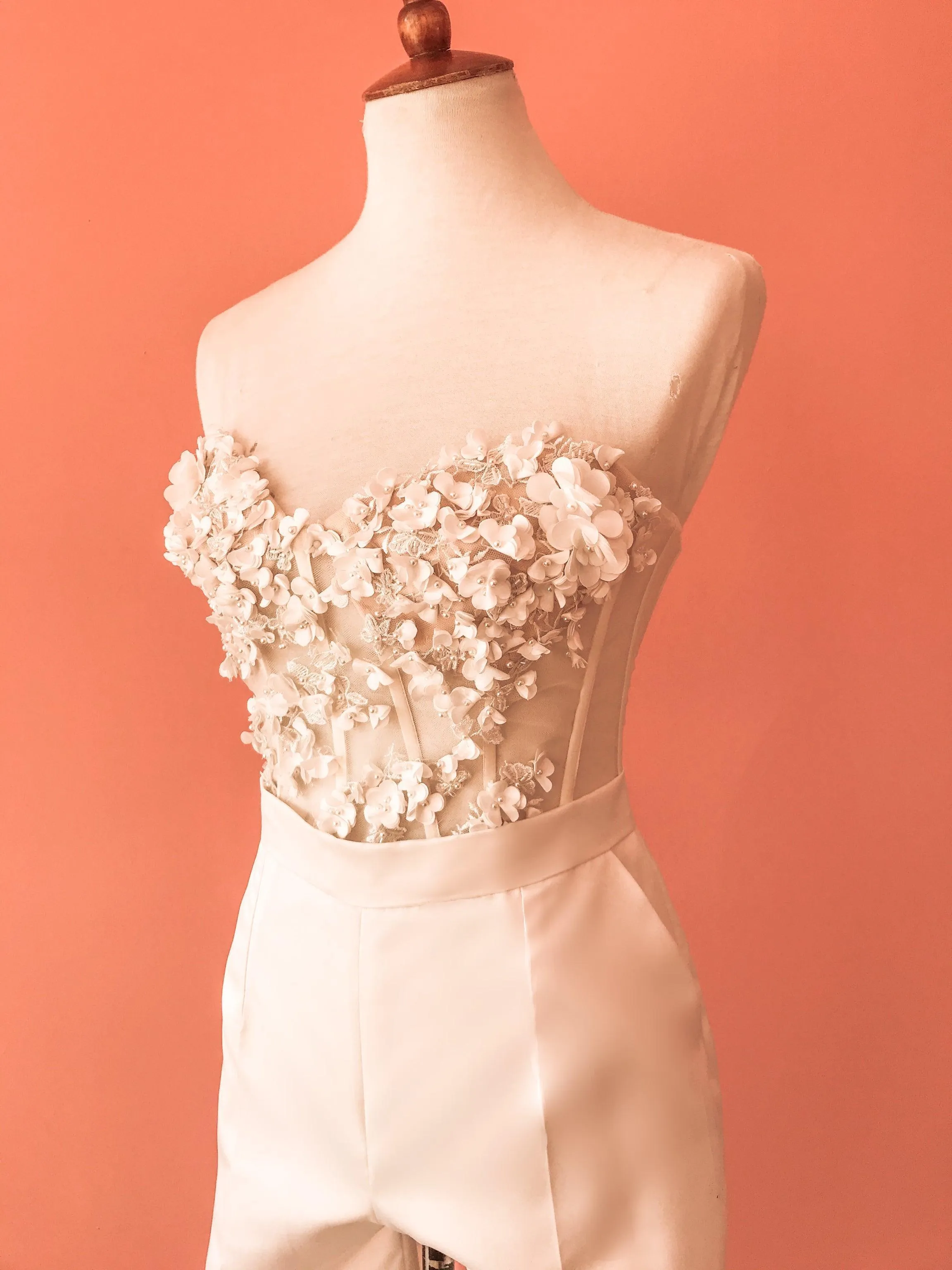 3D Flower Bustier Set and Wide Leg Pants