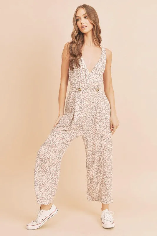 Aemi   Co Ditsy Floral Surplice Sleeveless Wide Leg Jumpsuit