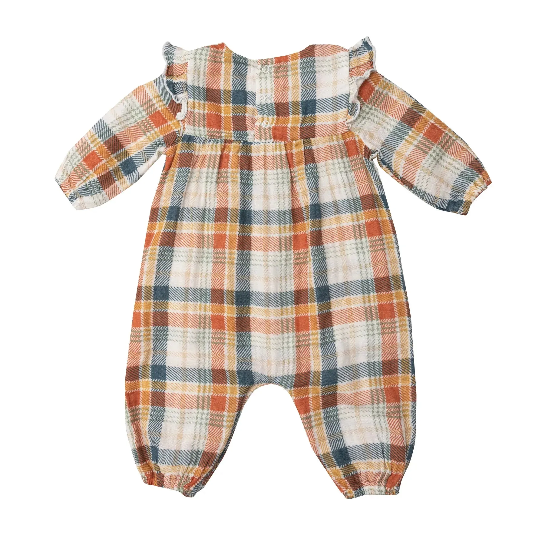 Angel Dear Muslin Plaid Ruffle Sleeve Romper