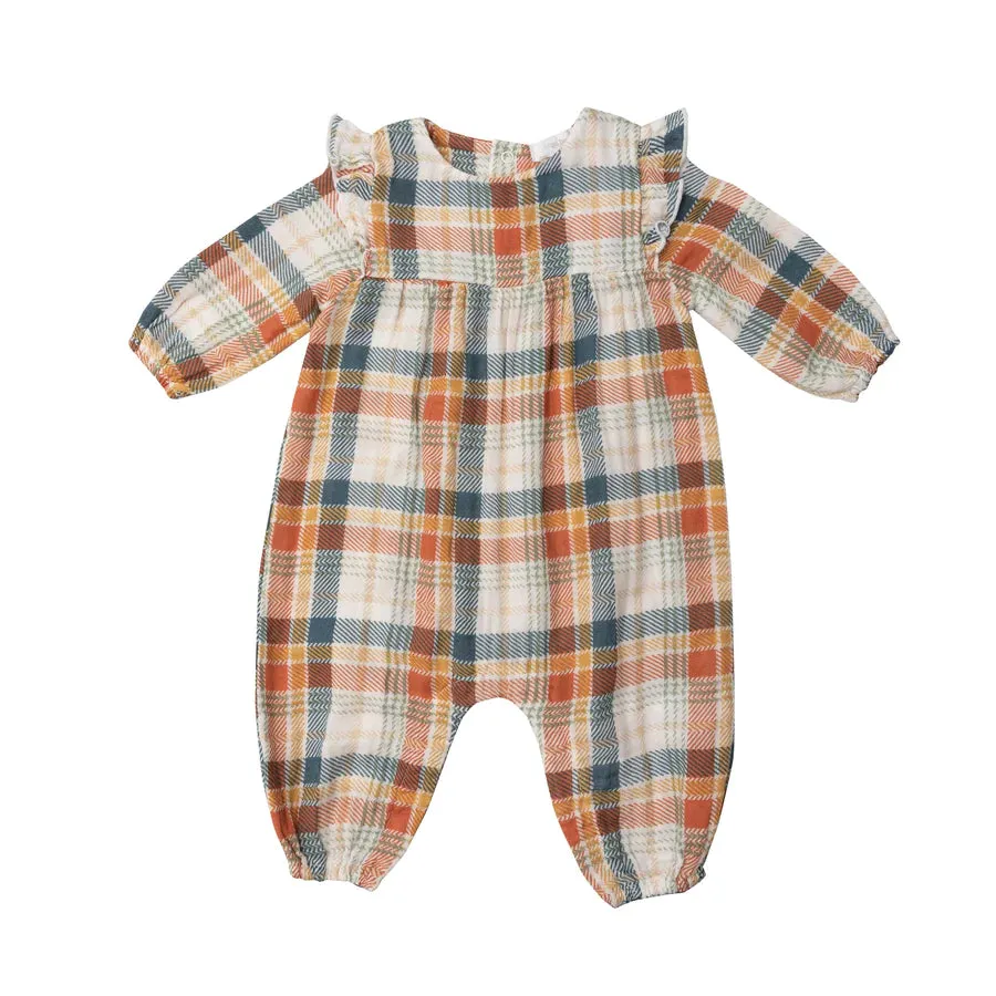 Angel Dear Muslin Plaid Ruffle Sleeve Romper