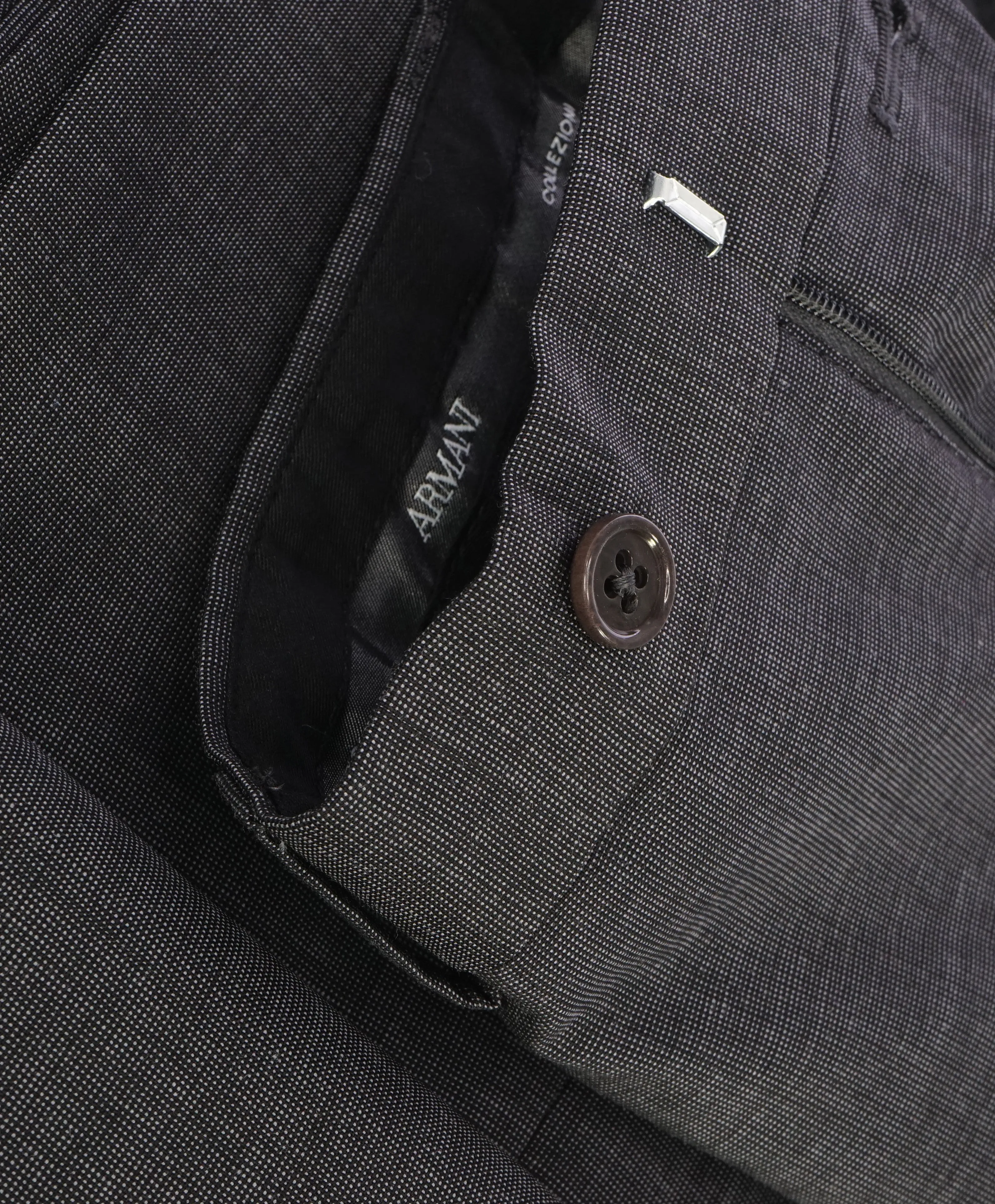 ARMANI COLLEZIONI - Gray Pindot Textured Flat Front Dress Pants - 37W