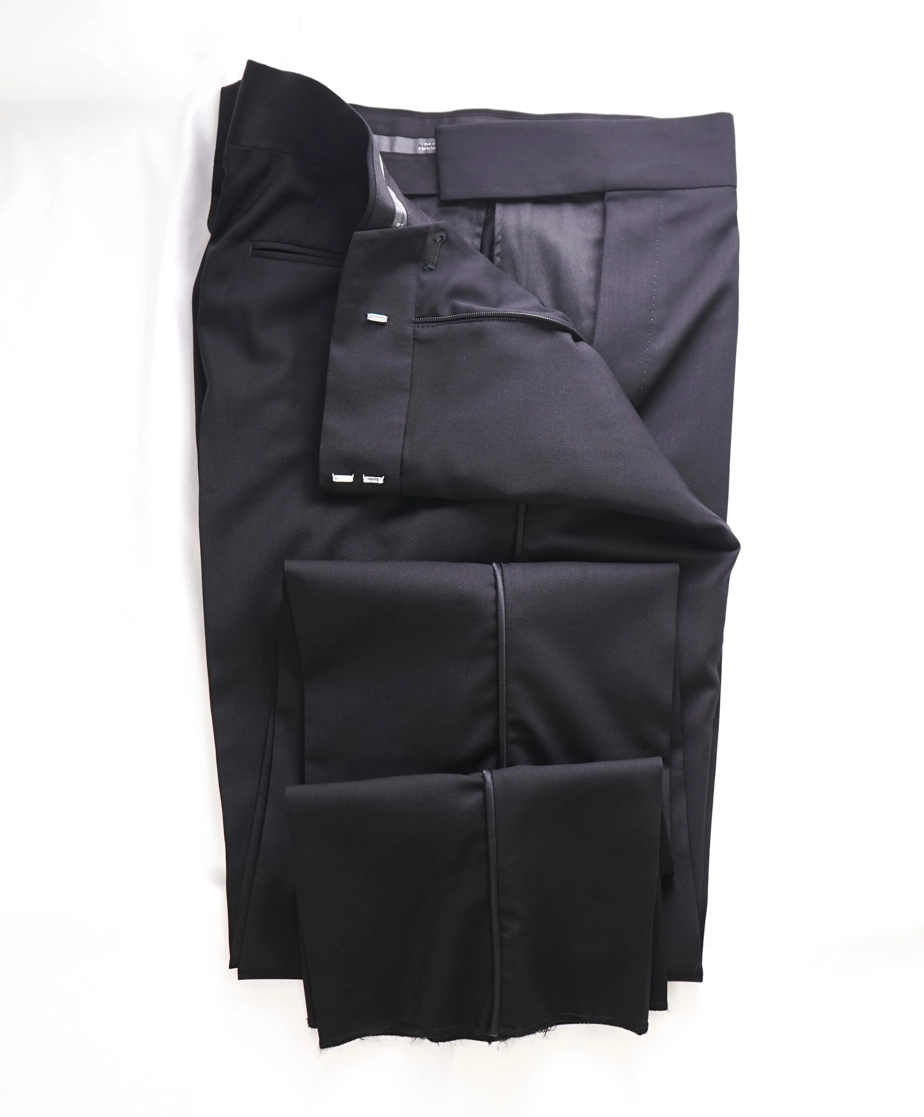 ARMANI COLLEZIONI - Solid Black Tux Dinner Flat Front Dress Pants - 37W