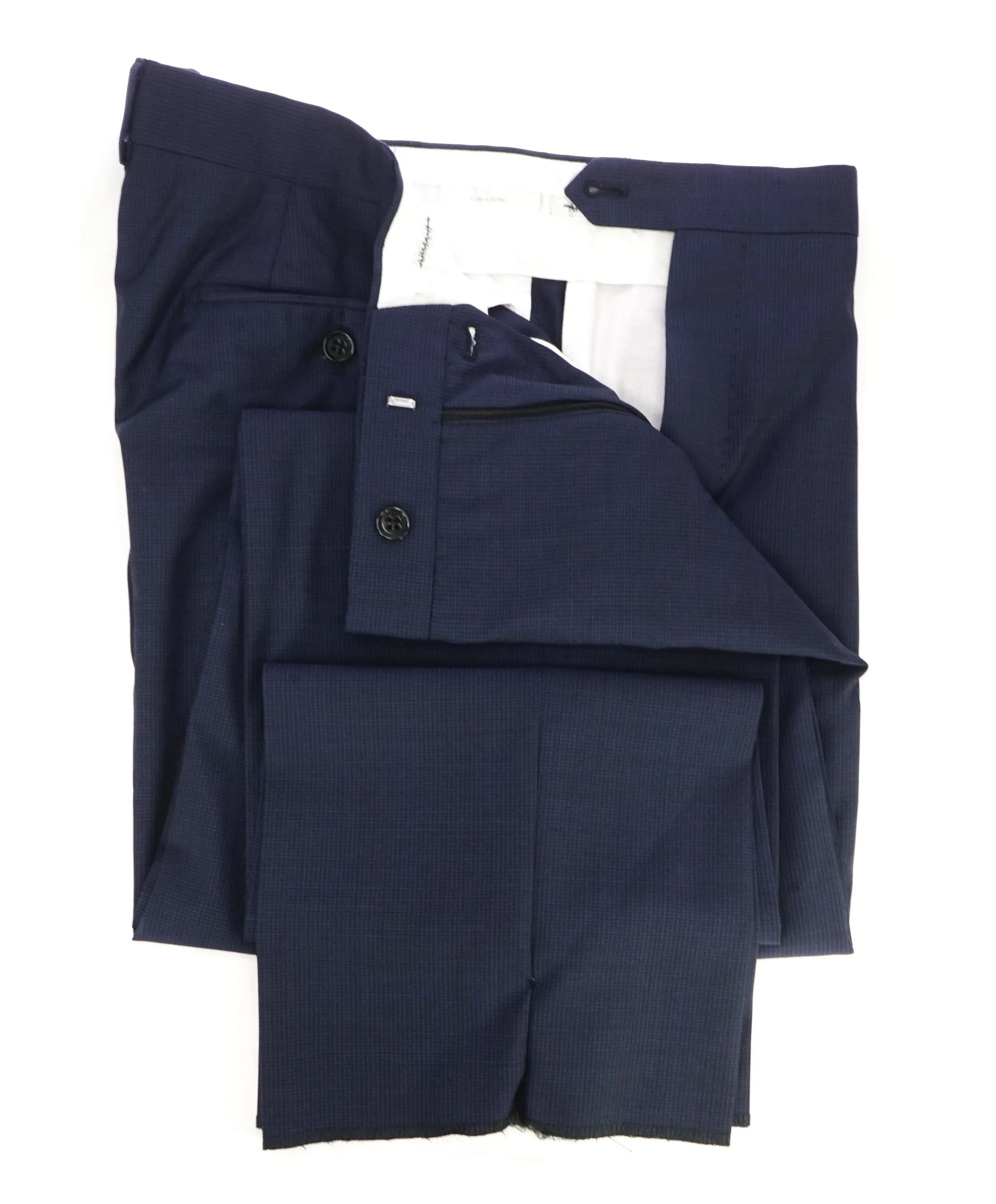 ARMANI COLLEZIONI - Tonal Micro Check Blue Flat Front Dress Pants - 38W