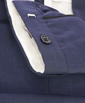 ARMANI COLLEZIONI - Tonal Micro Check Blue Flat Front Dress Pants - 38W
