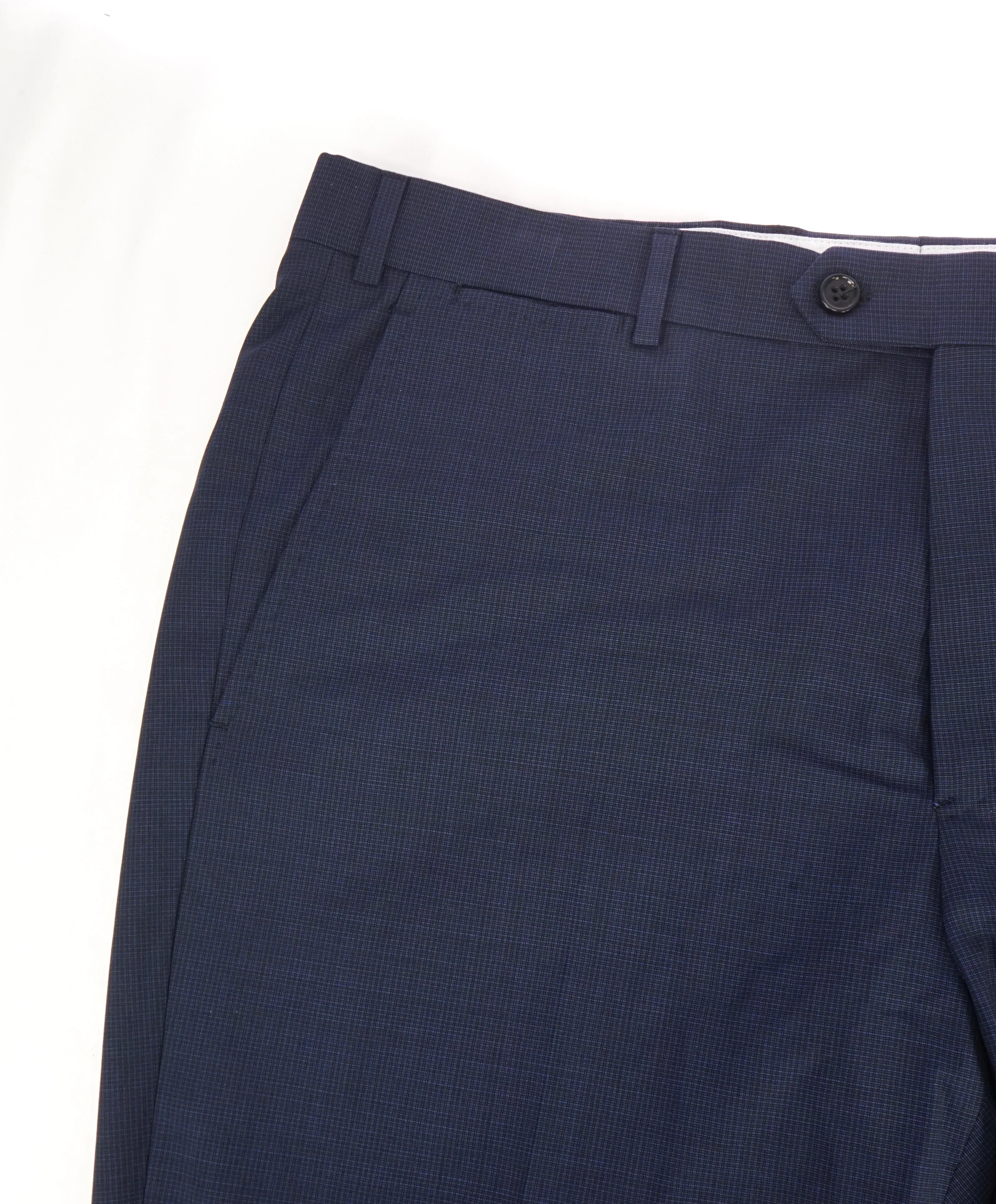 ARMANI COLLEZIONI - Tonal Micro Check Blue Flat Front Dress Pants - 38W