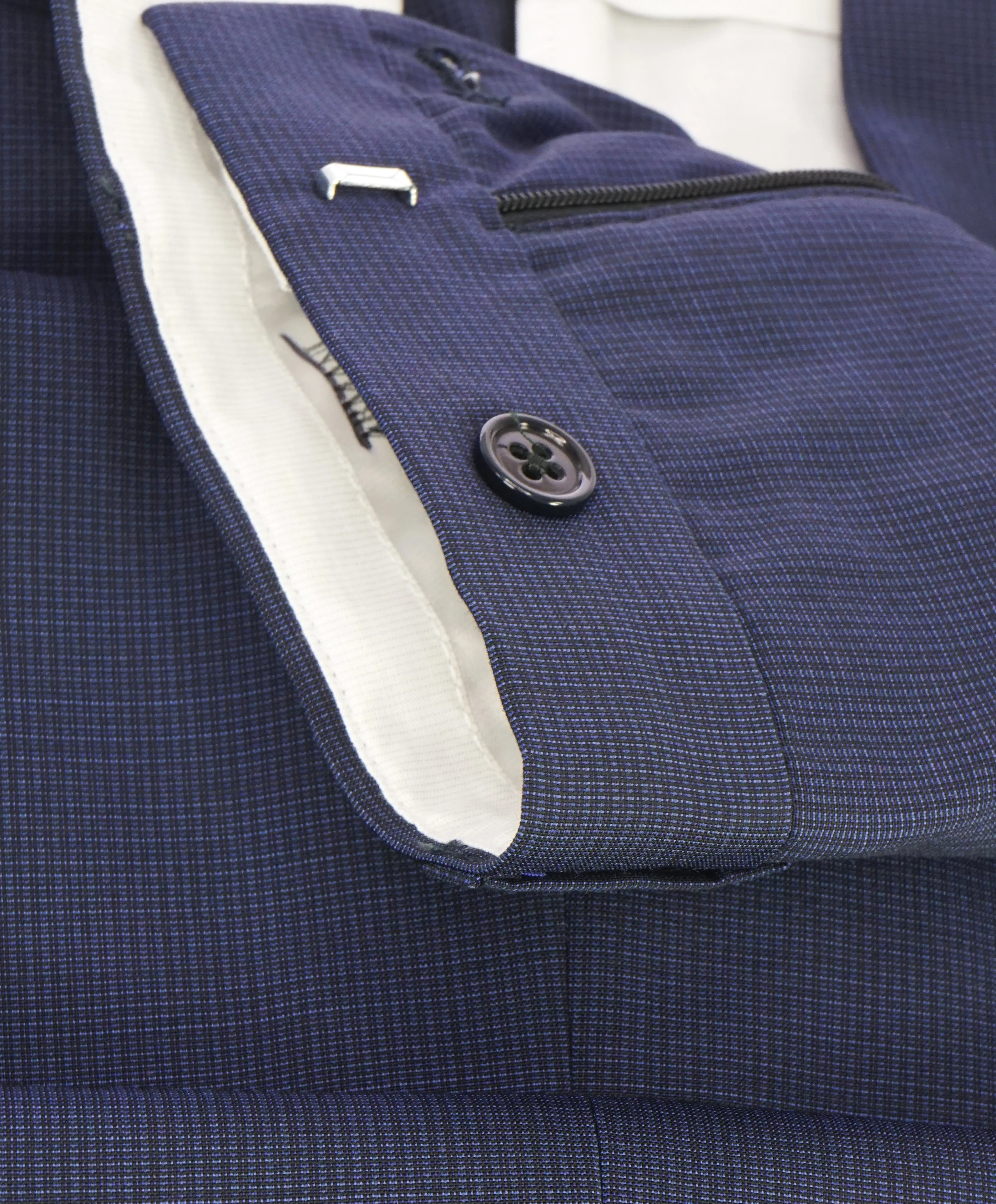 ARMANI COLLEZIONI - Tonal Micro Check Blue Flat Front Dress Pants - 38W