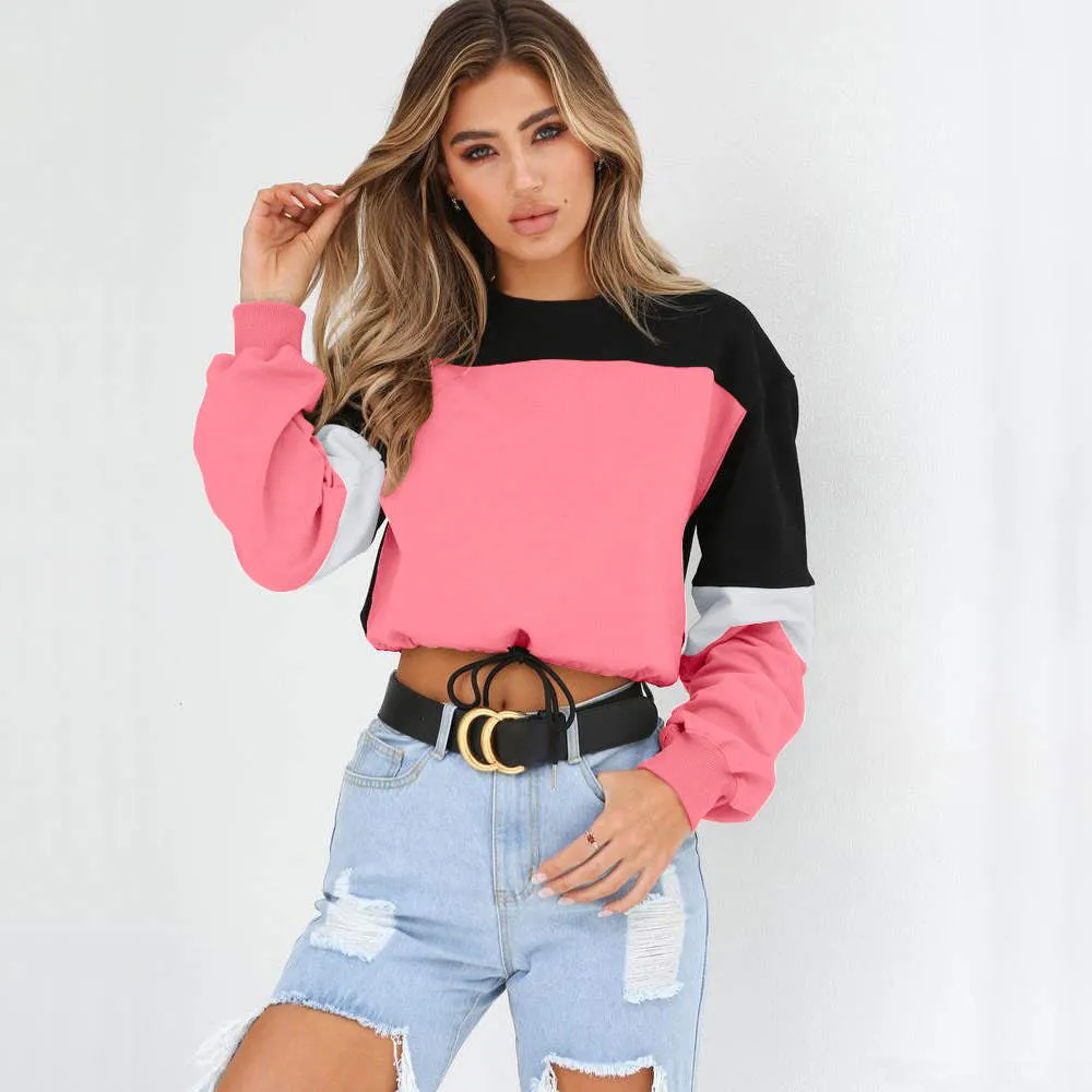 Autumn and Winter Women's New Autumn Dress Stitching Round Neck Tie Sweater