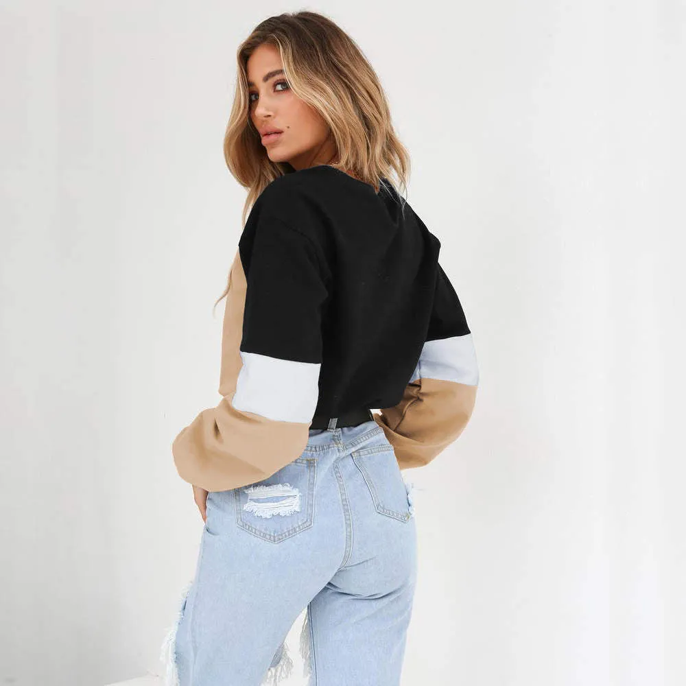 Autumn and Winter Women's New Autumn Dress Stitching Round Neck Tie Sweater