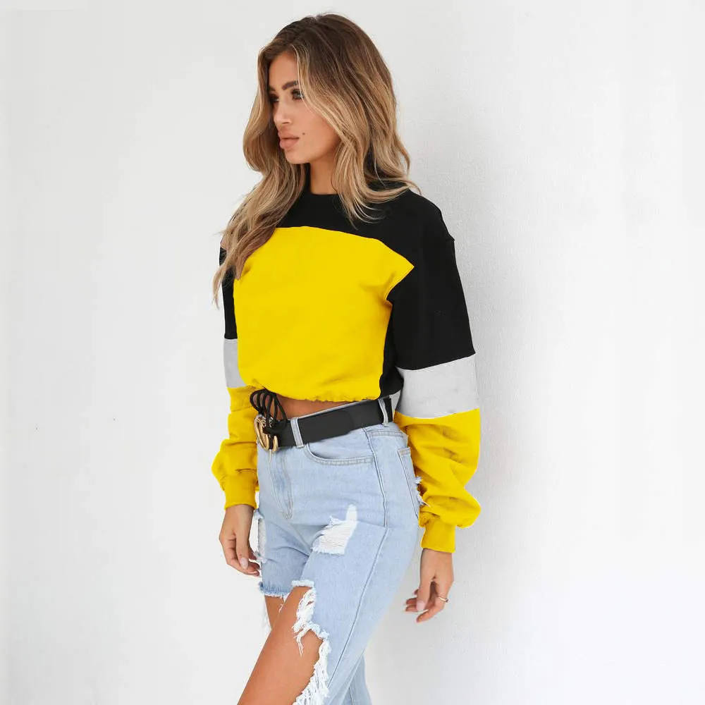 Autumn and Winter Women's New Autumn Dress Stitching Round Neck Tie Sweater