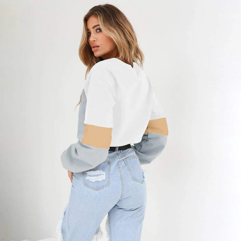Autumn and Winter Women's New Autumn Dress Stitching Round Neck Tie Sweater