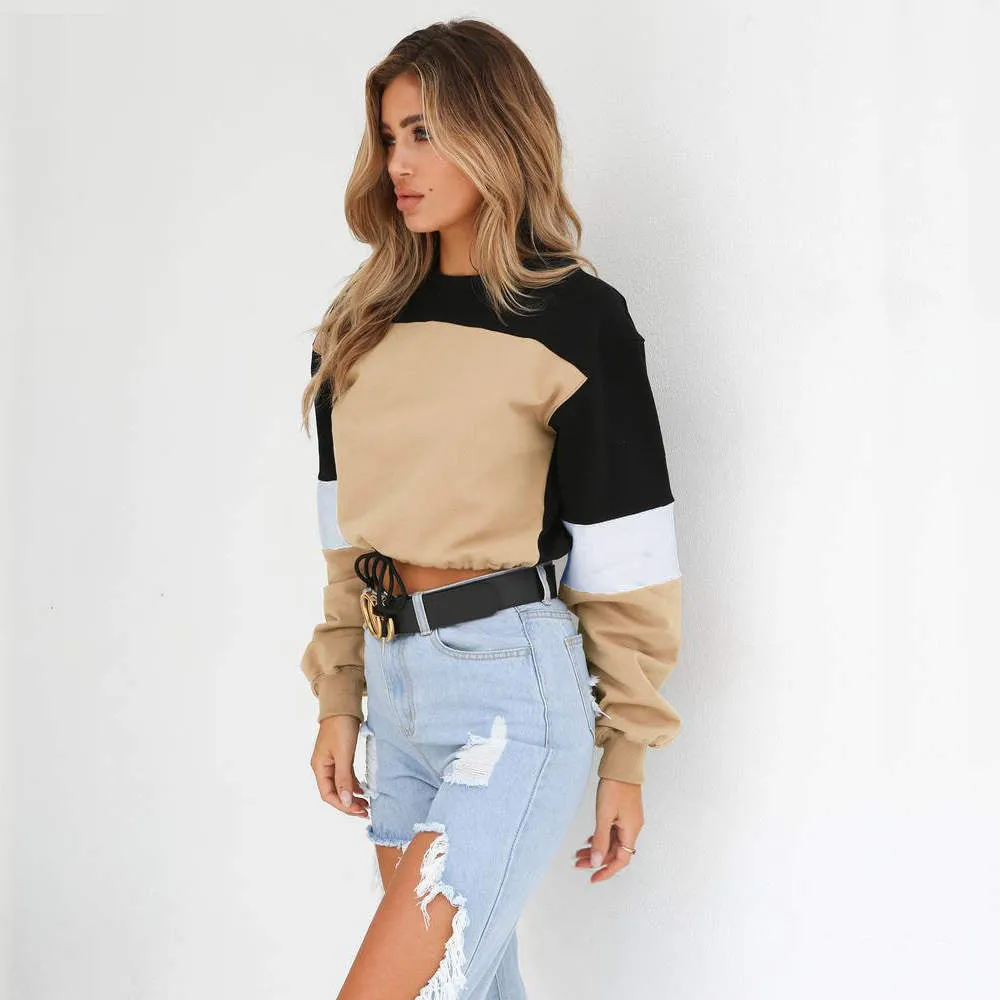 Autumn and Winter Women's New Autumn Dress Stitching Round Neck Tie Sweater