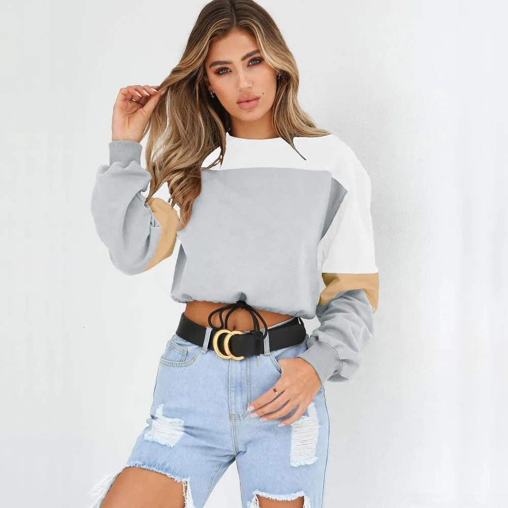 Autumn and Winter Women's New Autumn Dress Stitching Round Neck Tie Sweater