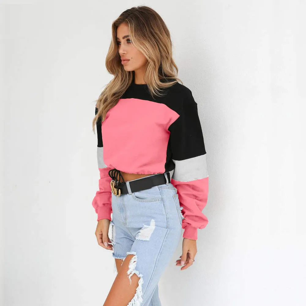Autumn and Winter Women's New Autumn Dress Stitching Round Neck Tie Sweater