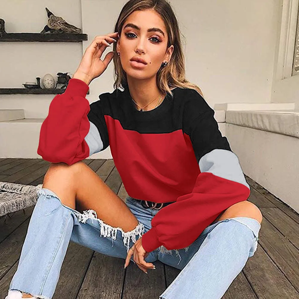 Autumn and Winter Women's New Autumn Dress Stitching Round Neck Tie Sweater