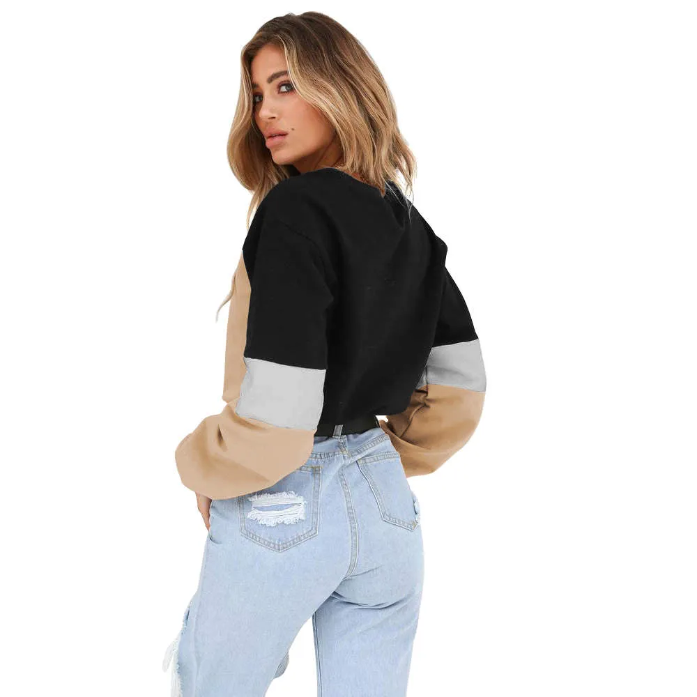 Autumn and Winter Women's New Autumn Dress Stitching Round Neck Tie Sweater