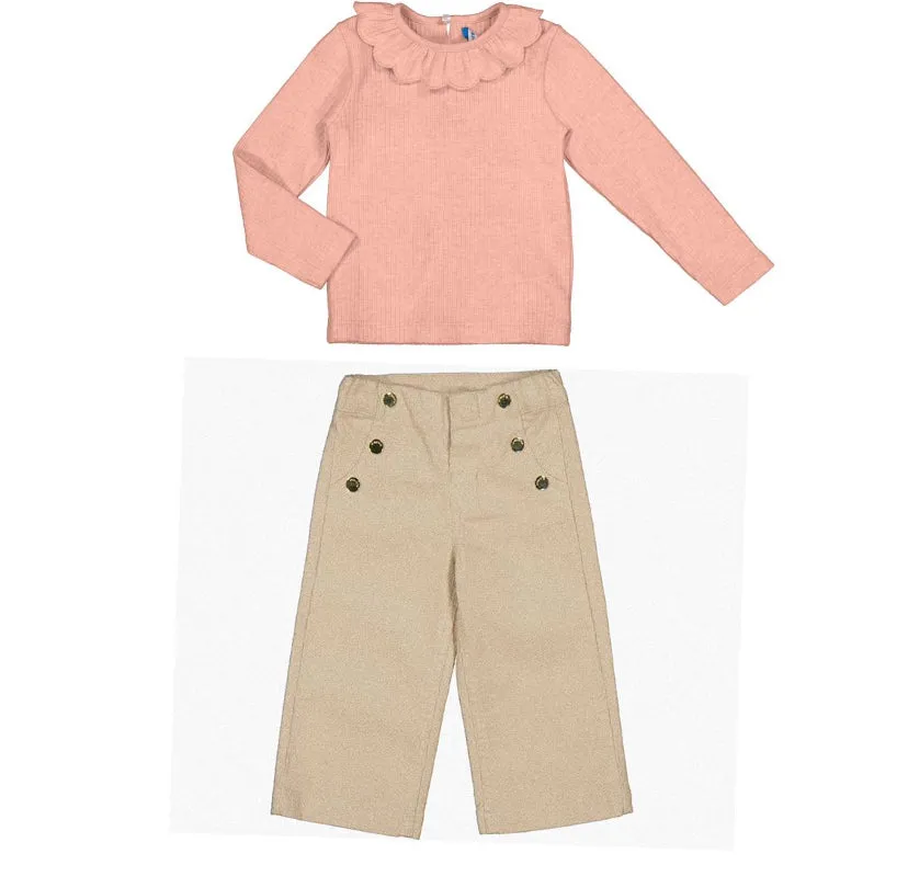 AW24 Mayoral - Long Sleeve Frill Collar Top and Wide Leg Trouser Set