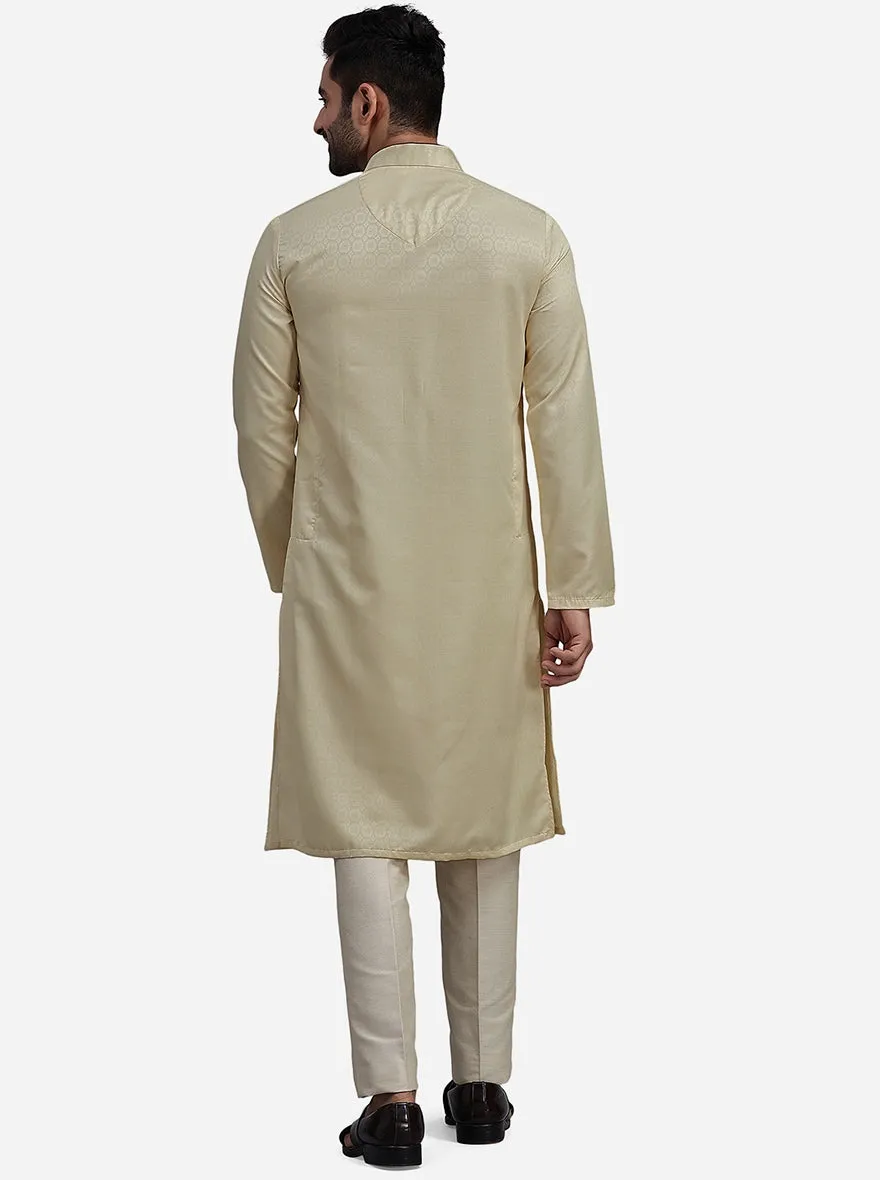 Beige Silk Blend Self Design Kurta | The Kurta Company