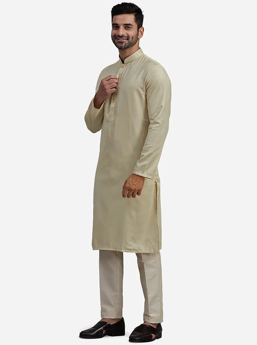 Beige Silk Blend Self Design Kurta | The Kurta Company