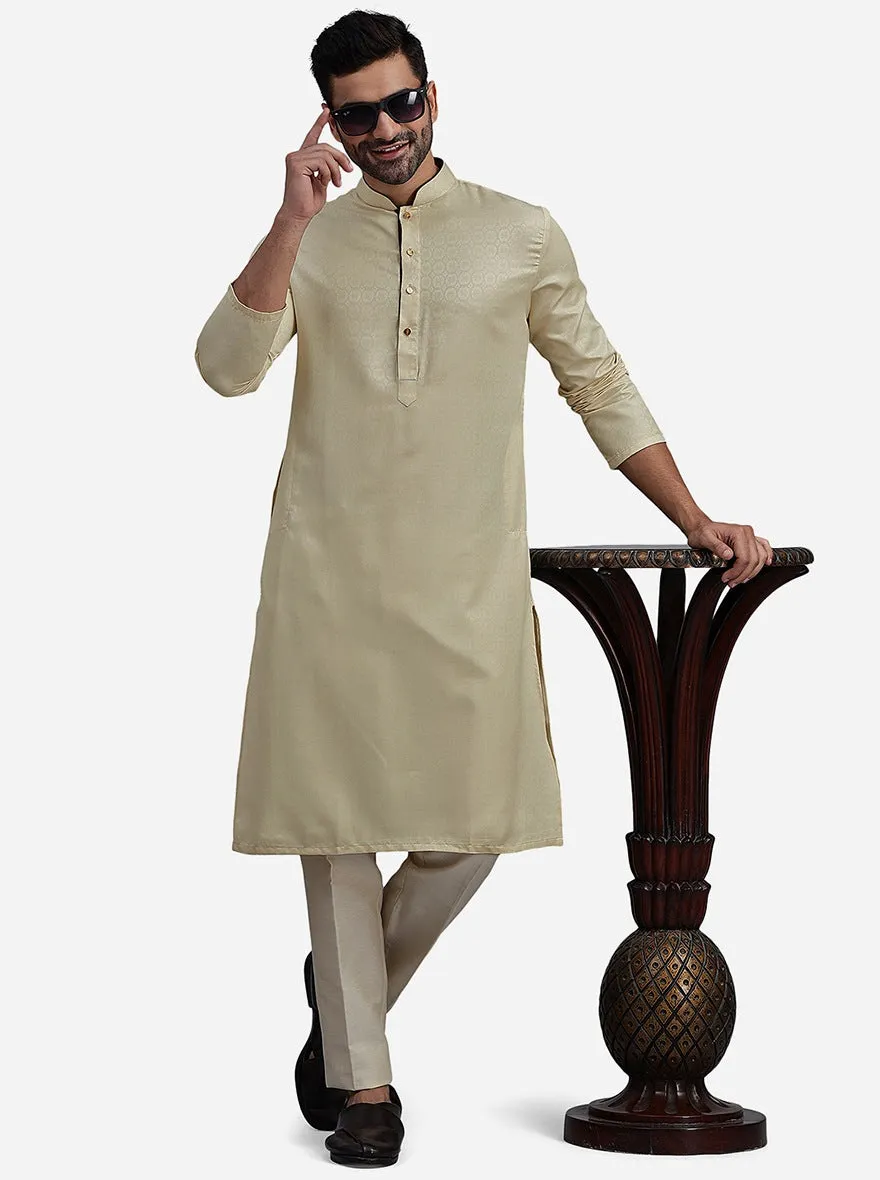 Beige Silk Blend Self Design Kurta | The Kurta Company