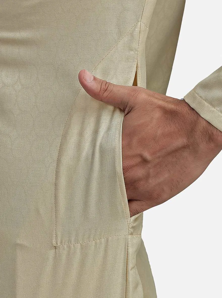 Beige Silk Blend Self Design Kurta | The Kurta Company
