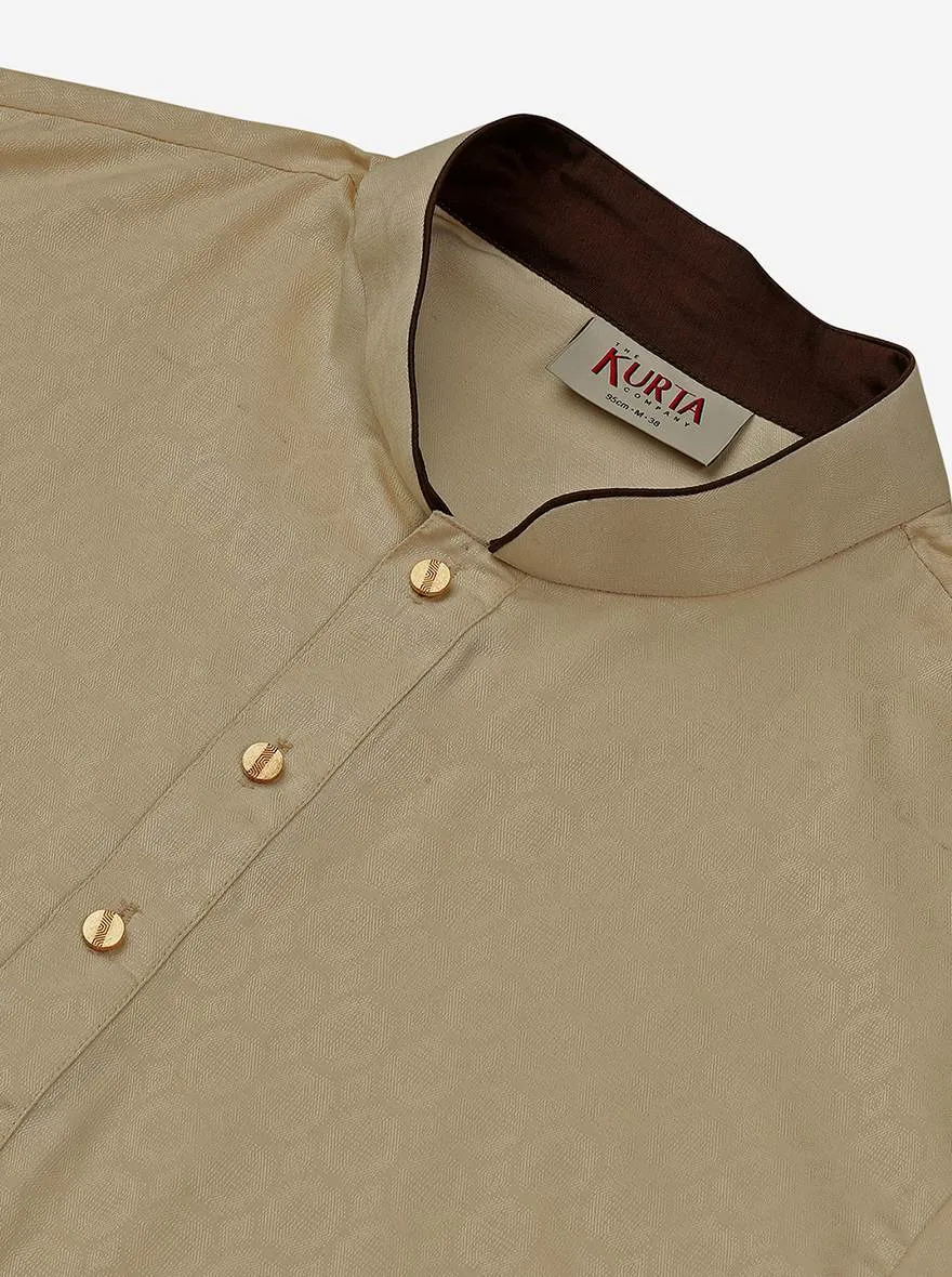 Beige Silk Blend Self Design Kurta | The Kurta Company