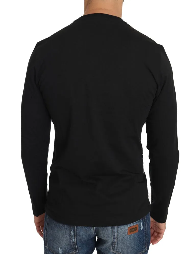 Black Cotton Silver Tiger Crewneck Pullover