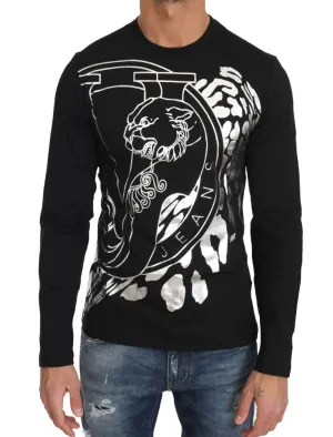 Black Cotton Silver Tiger Crewneck Pullover