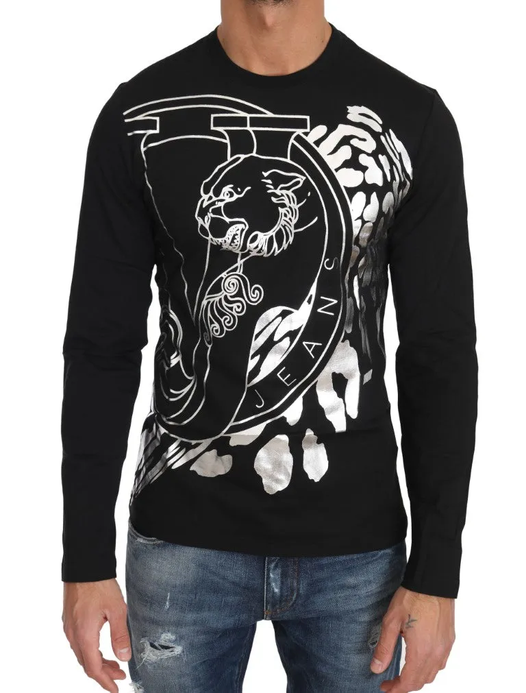 Black Cotton Silver Tiger Crewneck Pullover