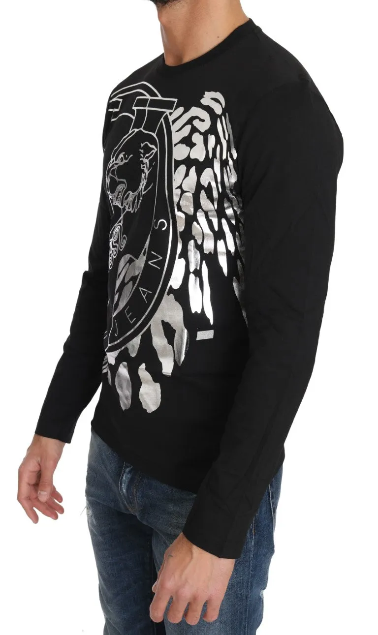 Black Cotton Silver Tiger Crewneck Pullover