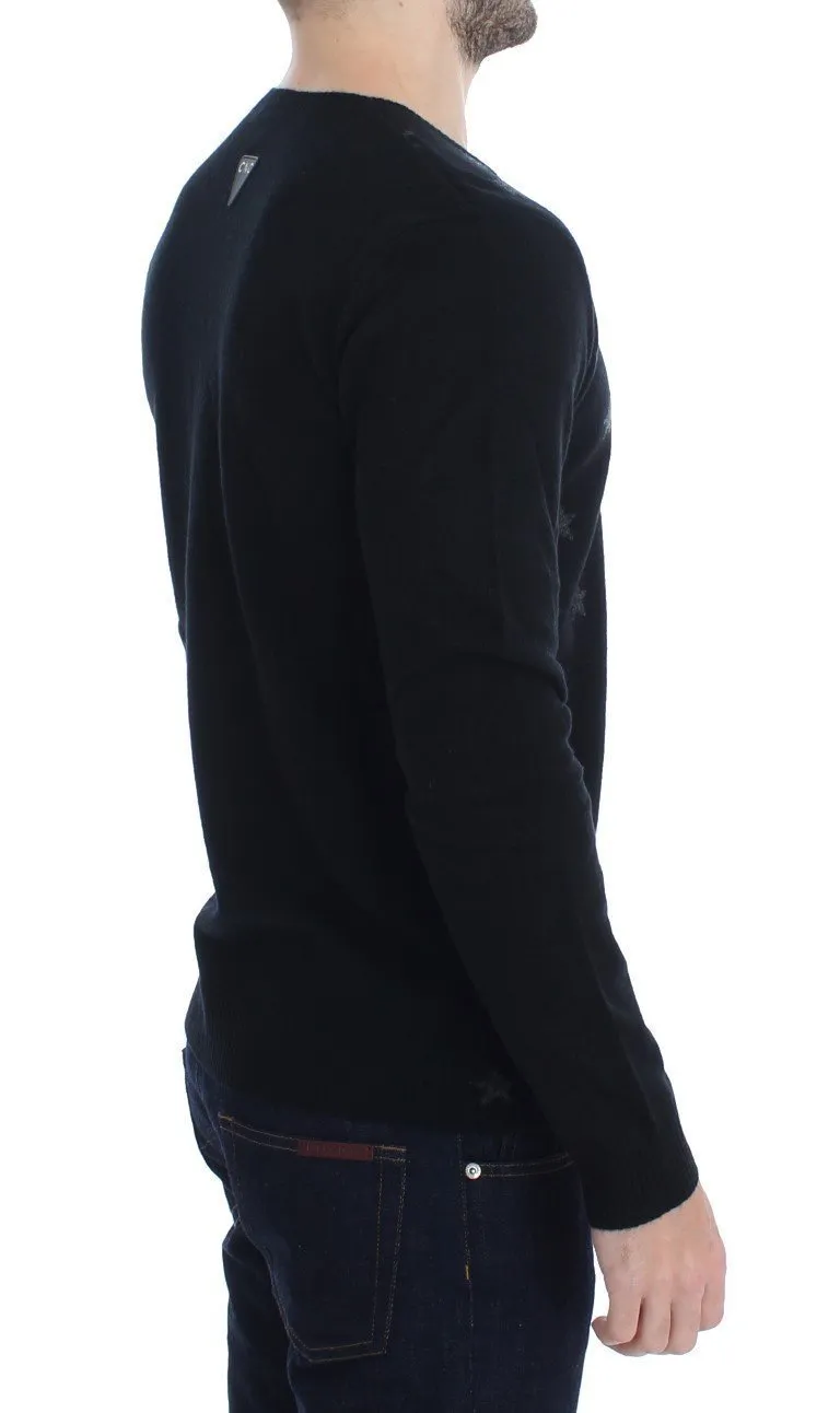 Black Gray Star Print V-neck Sweater