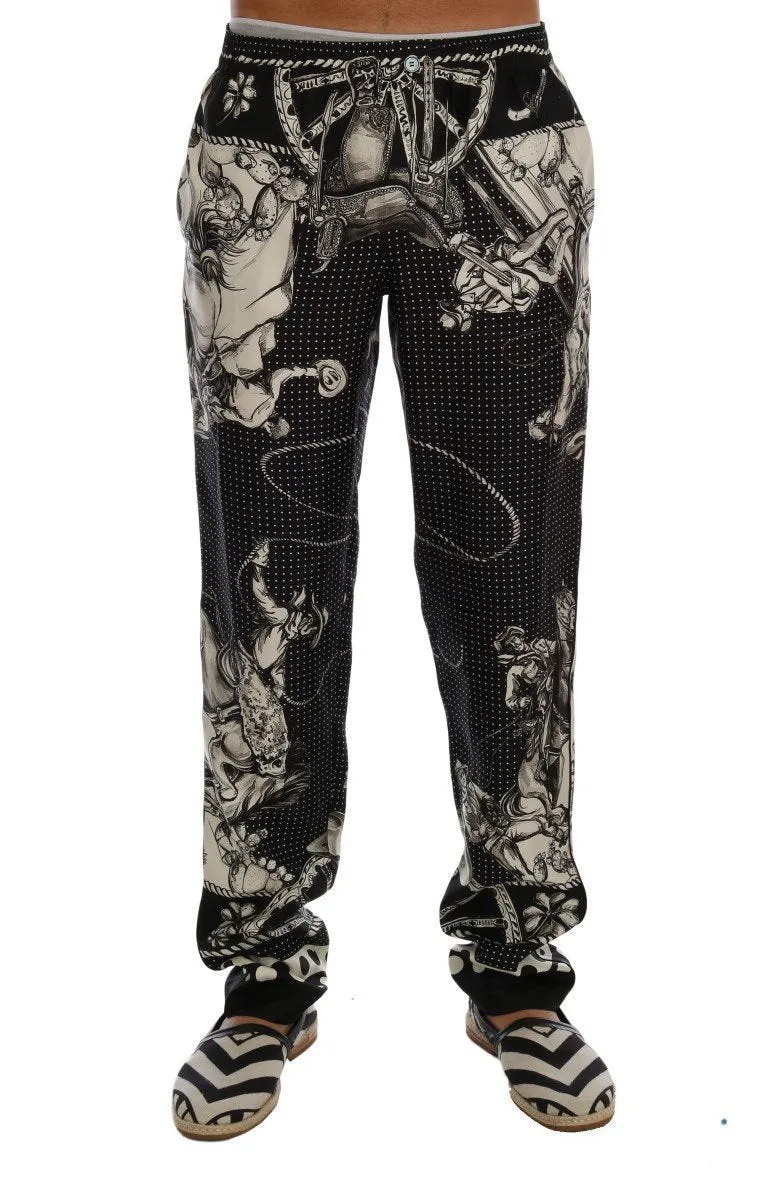 Black Sicilian Western Cowboy Silk Pants