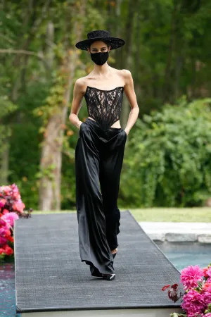 Black Silk High Waist Wide Leg Trousers