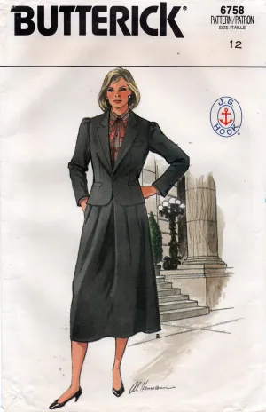 Butterick 6758 J.G HOOK Womens Shaped Jacket Blouse & Skirt 1980s Vintage Sewing Pattern Size 12 UNCUT Factory Folded