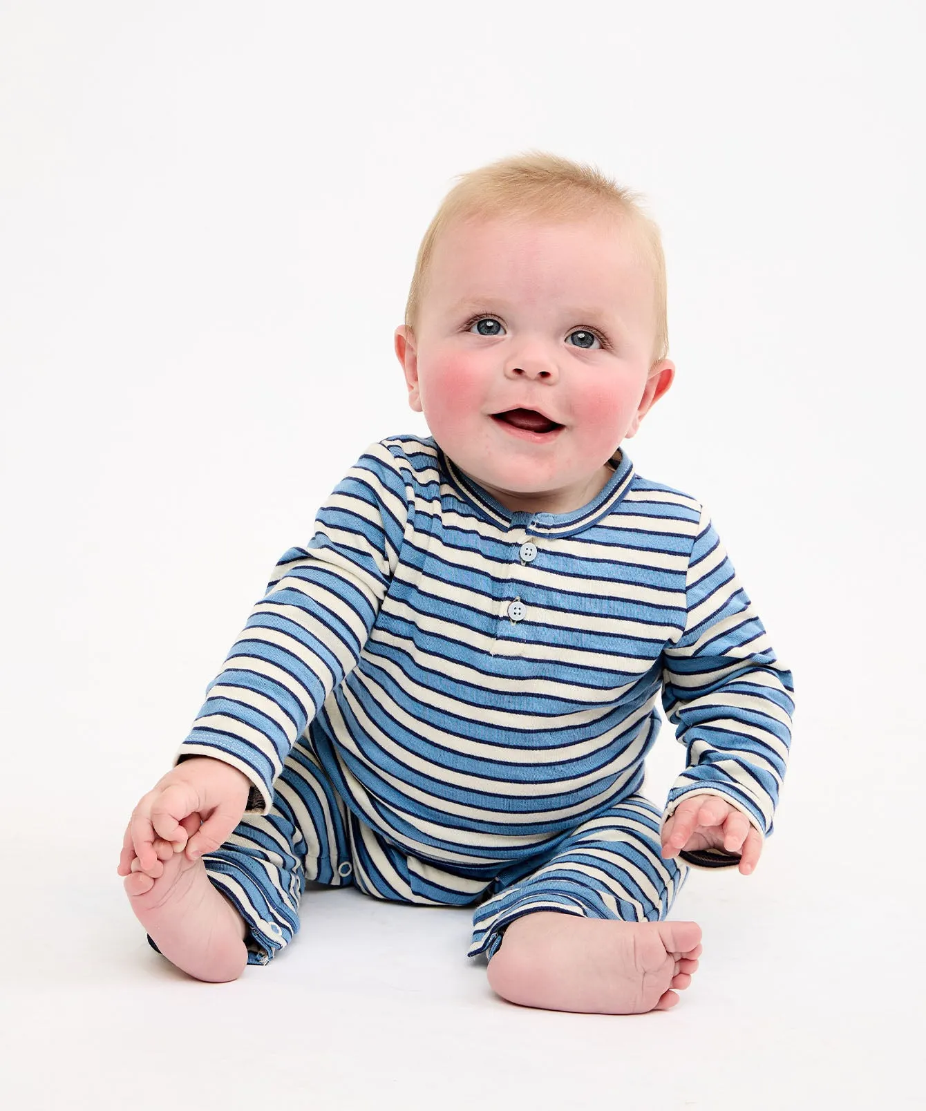 Campbell Romper, Blue Rugby Stripe