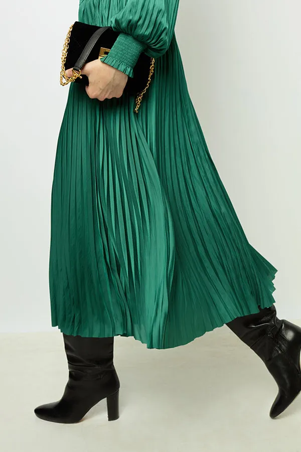 CARRY PLEATED SATIN MAXI SKIRT