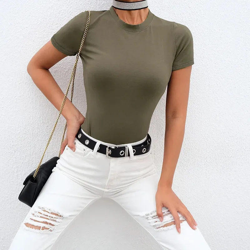 Casual Basic Black White Bodysuit Women Summer Short Sleeve Woman Body Top Cotton Bodycon Jumpsuit Romper Ladies